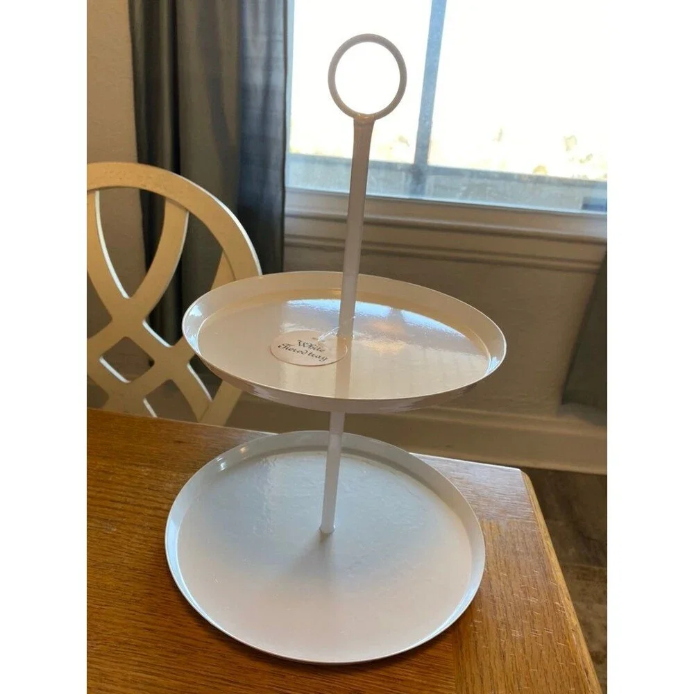 Target White Enamel Metal Two Tiered Tray Round NWT